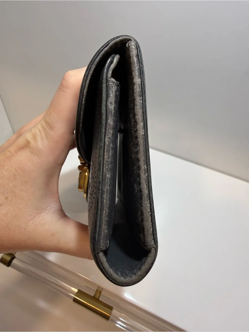 Louis Vuitton Charcoal Mahina Leather Clasp Wallet